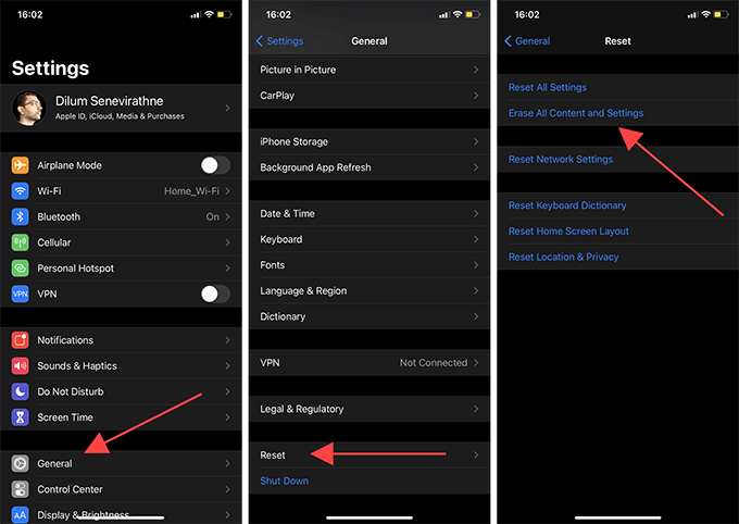 General > Reset > Erase All Content and Settings 