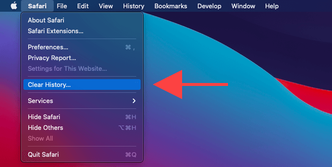 Clear History in Safari menu 