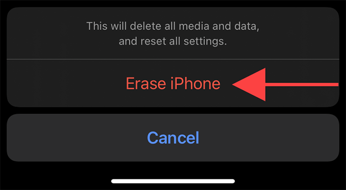 Erase iPhone button 