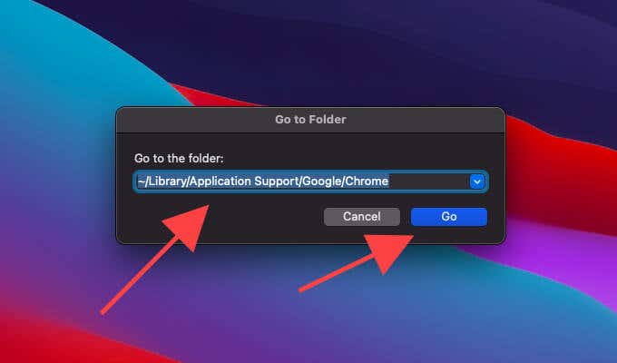 ~/Library/Application Support/Google/Chrome in Go To Folder window