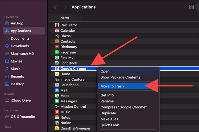 Control-click menu with Move to Trash selected 