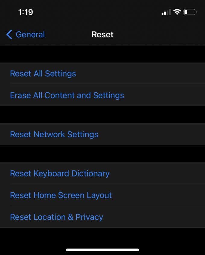 Erase All Content and Settings option 