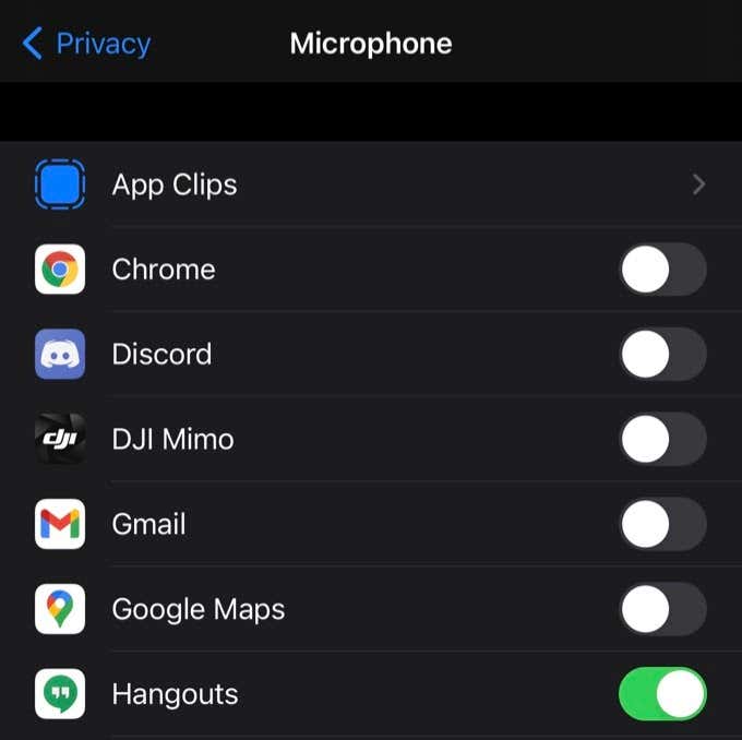 Apps disabled for microphone use