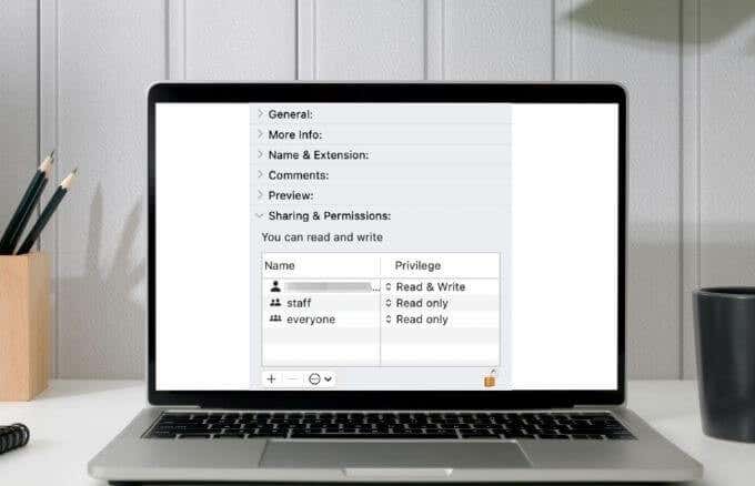 Permissions window in Mac