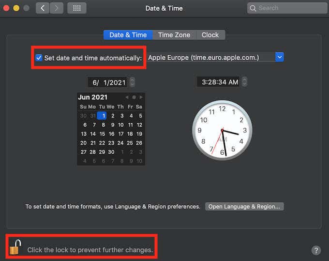 Apple menu > System Preferences > Date & Time