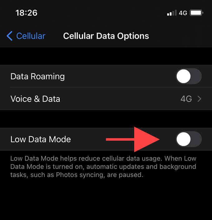 Low Data Mode toggle