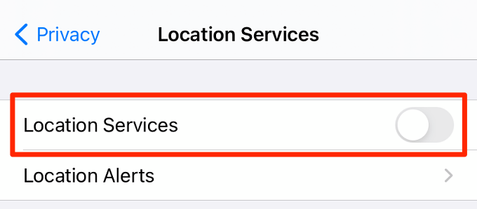 Location Services toggle 