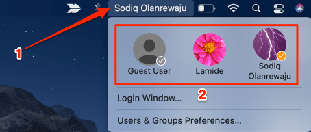 Account name on the Menu Bar