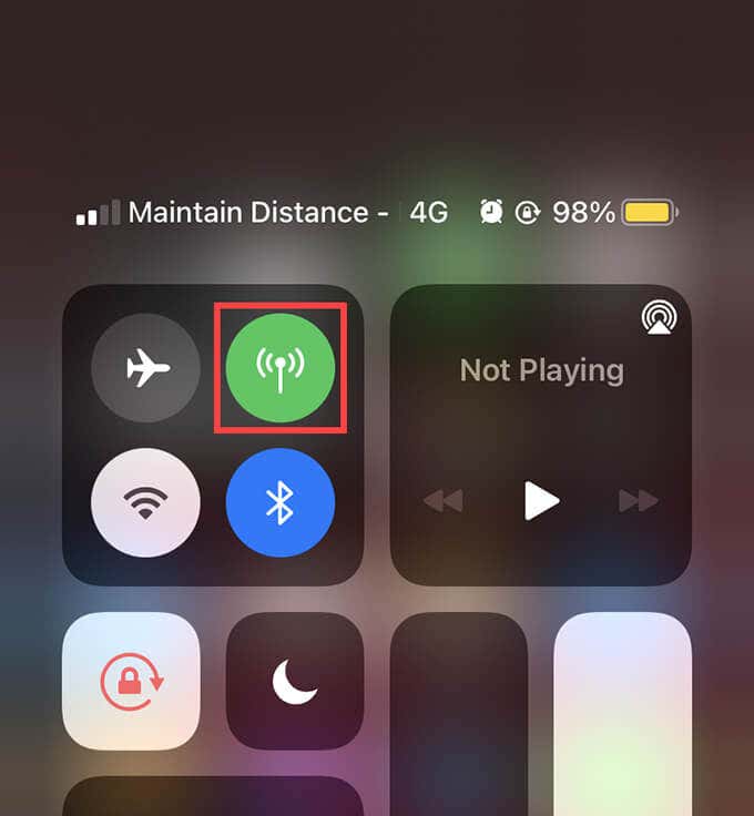Cellular Data icon in Control Panel 