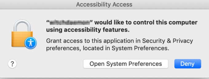 Accessibility Access window