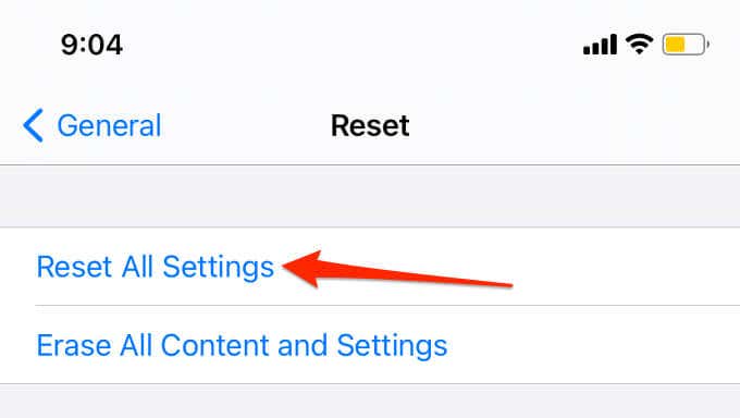 Reset All Settings button 