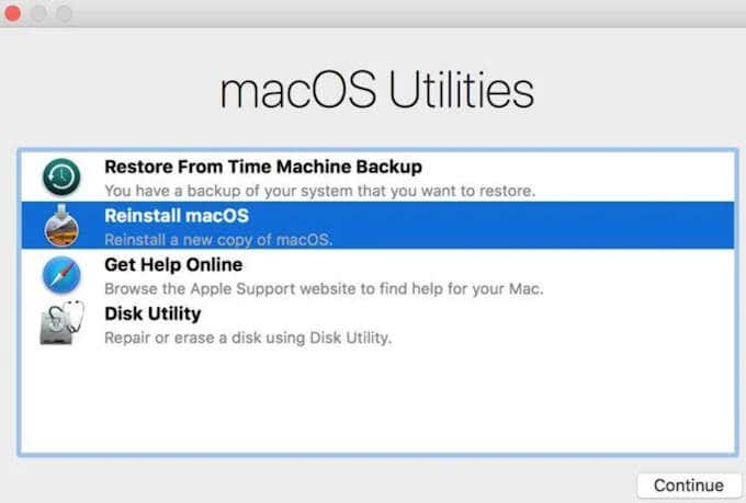 Reinstall macOS in Utilities window