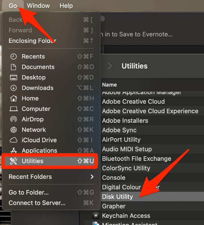 Go > Utilities > Disk Utility