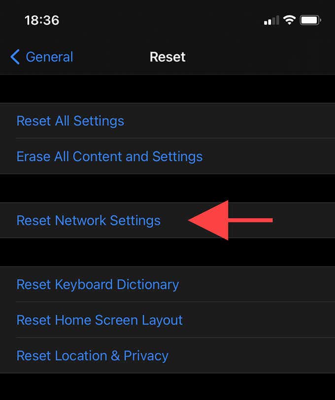 Reset Network Settings button 