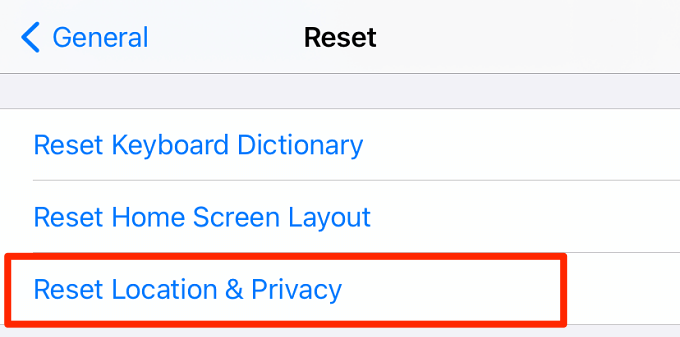 General > Reset > Reset Location & Privacy 
