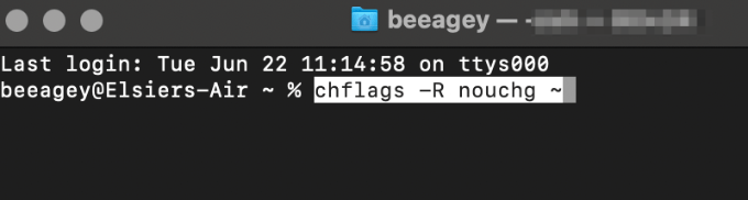 chflags -R nouchg ~ command in Terminal 
