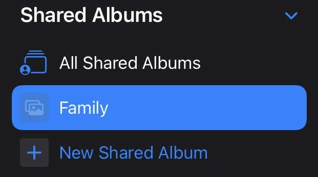 Shared Albums screen 