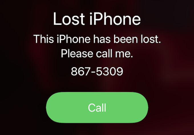 Message displayed on lost iPhone