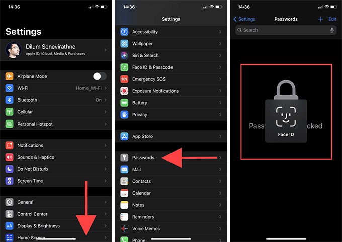 Settings > Passwords > Face ID