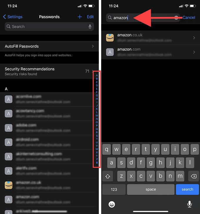 Settings > Passwords & Accounts > Website & App Passwords