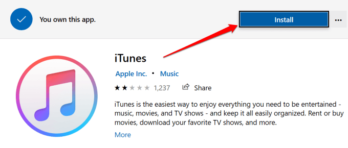 iTunes Install button 