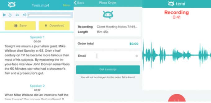 Temi Recorder and Transcriber app