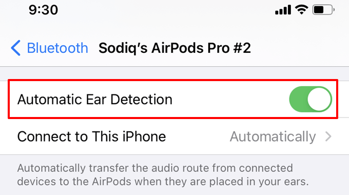 Automatic Ear Detection toggle 