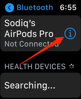 Info icon in Bluetooth 