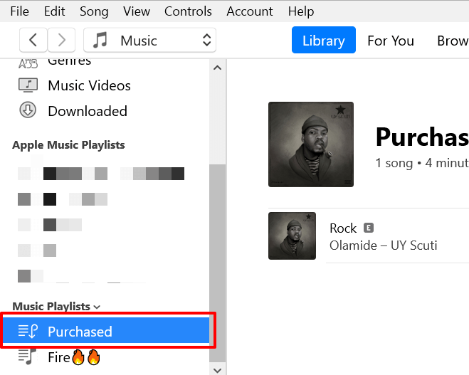 Purchased section in iTunes