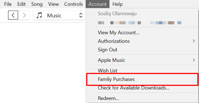 Account > Family Purchases