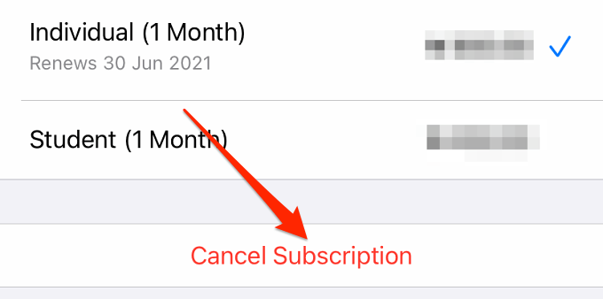 Cancel Subscription button