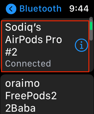 AirPods connected in Bluetooth menu