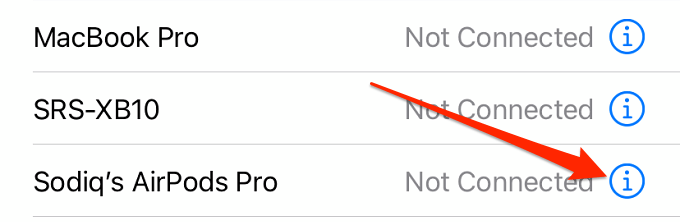 Info icon next to AirPods 