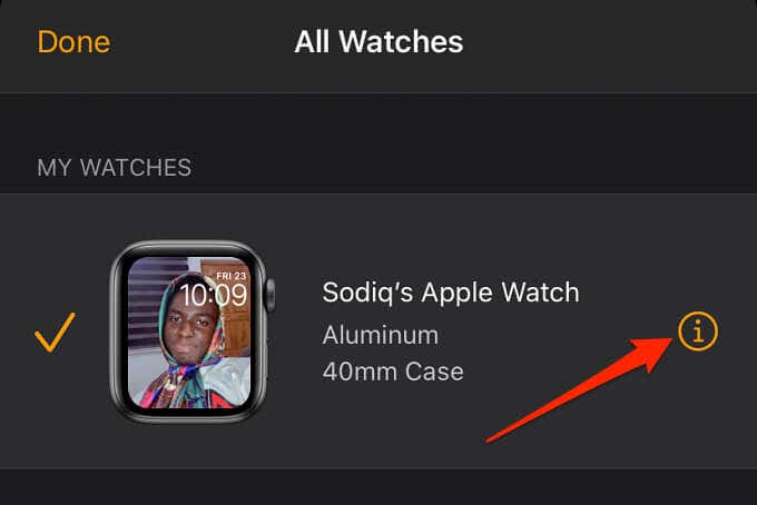 Info icon next to Watch