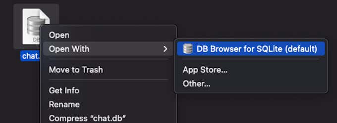 Open With > DB Browser for SQLite