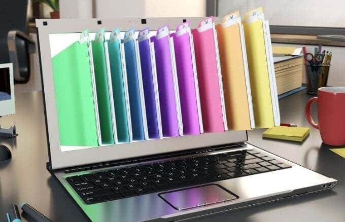 A Mac with colorful folders 