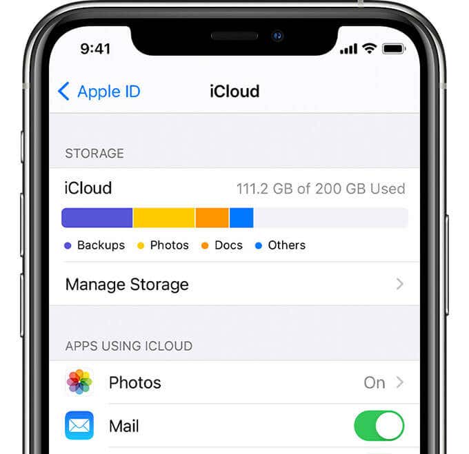 iCloud storage screen 