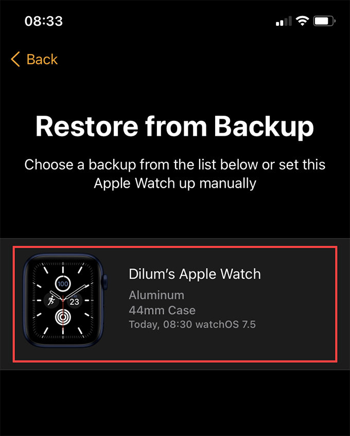 Restore from Backup option 