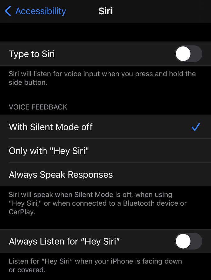 Siri options window