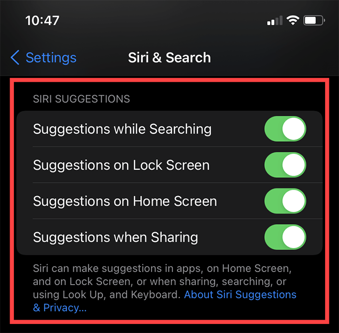 Siri & Search options 