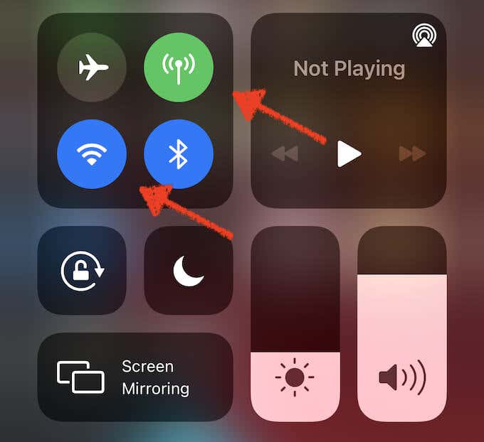 Wi-Fi and Cellular Data icons active in Control Center