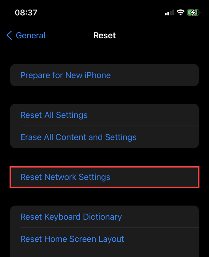 General > Reset > Reset Network Settings