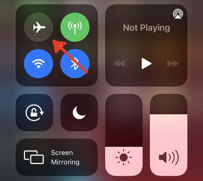 Airplane Mode toggled off in Control Center
