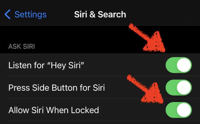 Siri & Search options window