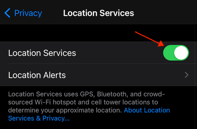 Location Services toggle