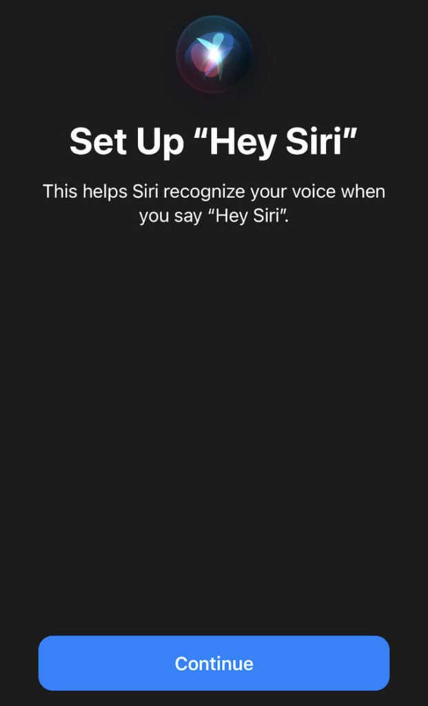Setup screen for "Hey Siri"