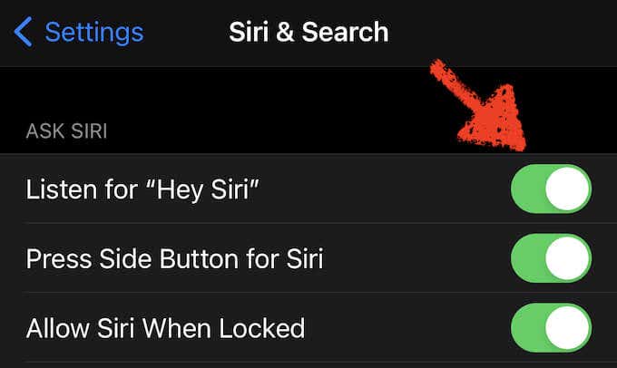 Listen for "Hey Siri" toggle
