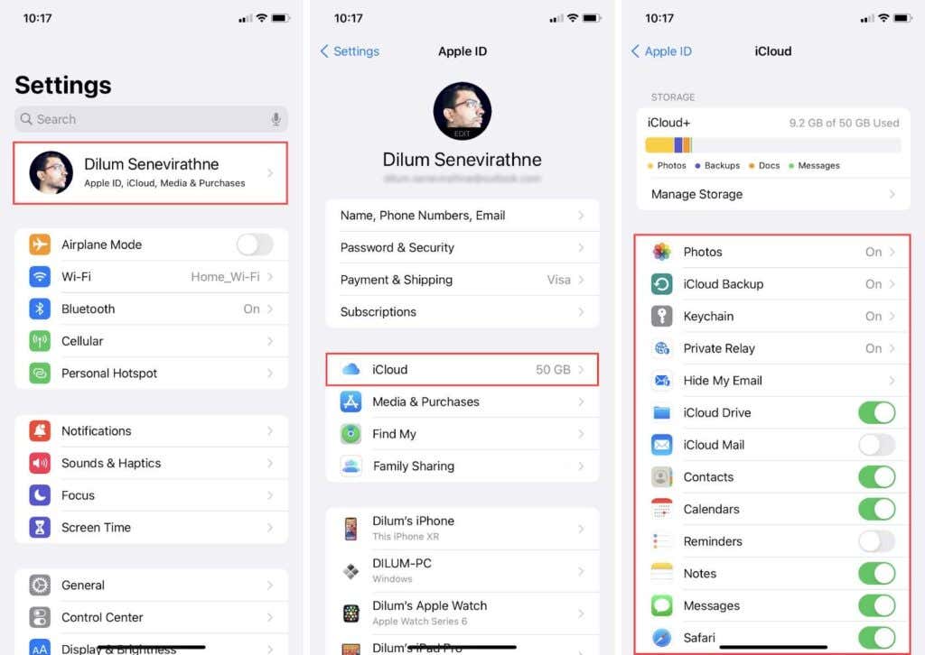 Settings > Apple ID > iCloud > switch off features you want to disable