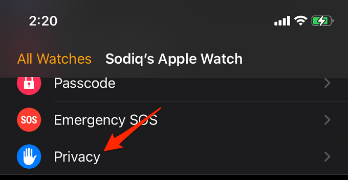 Privacy in Watch app 