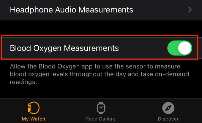 Blood Oxygen Measurements toggle 